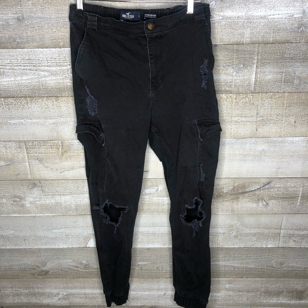 Hollister ultra high rise jogger work from home pants black distressed cargo